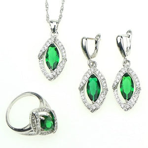 Women Lozenge Green Cubic Zirconia Crystal Jewelery 925 Sterling Silver Jewelry Sets Earrings/Pendant/Necklace/Ring/Bracelet