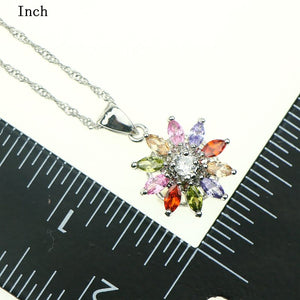 Flower With Multicolor Crystal Zircon 925 Sterling Silver Jewelry Sets For Women Earrings/Pendant/Necklace/Ring Free Gift Box