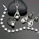 Flower Cubic Zirconia Silver 925 Jewelry Freshwater Pearls Jewelry Sets For Women Wedding Earrings With Stone Pearl Necklace Set