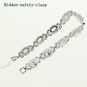 Bridal White Zircon 925 Sterling Silver Jewelery Top Quality Bracelets For Women Length 18.5cm Jewelry Free Gift Box