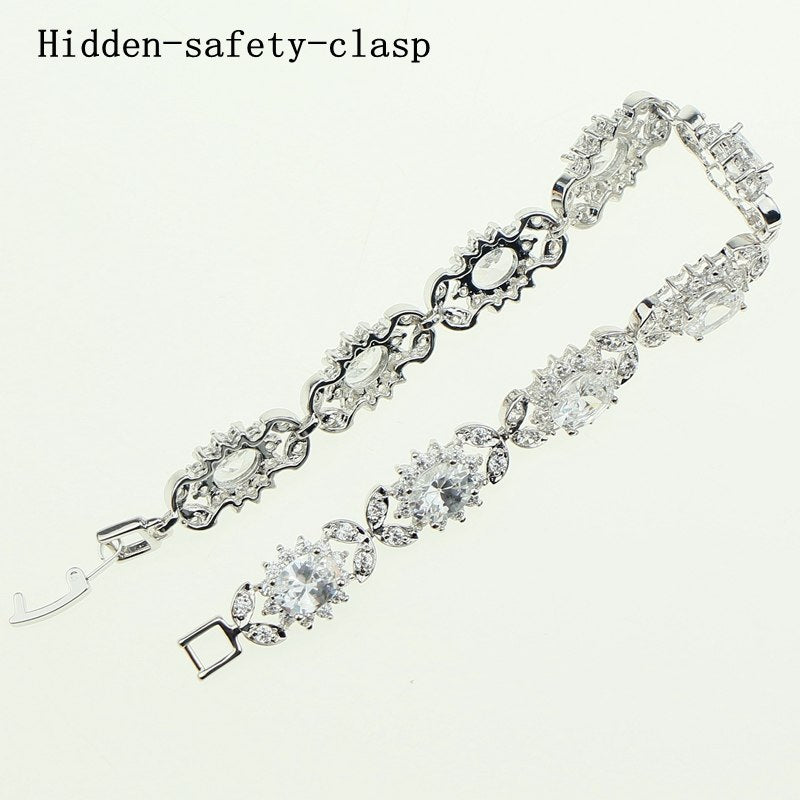 Bridal White Zircon 925 Sterling Silver Jewelery Top Quality Bracelets For Women Length 18.5cm Jewelry Free Gift Box