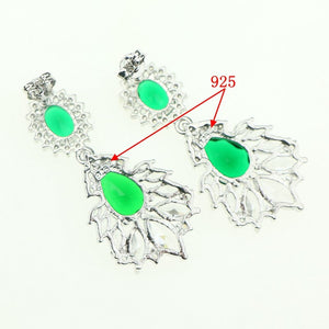 Women Green Cubic Zirconia Charming Crystal Jewelery 925 Sterling Silver Jewelry Sets Earrings/Ring/Necklace/Pendant Free Box