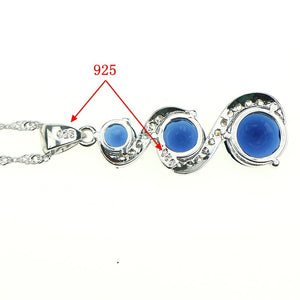 New Women Jewelry Sets 925 Sterling Silver Blue Created Crystal White Zircon Earrings/Pendant/Necklace/Ring Free Gift Box