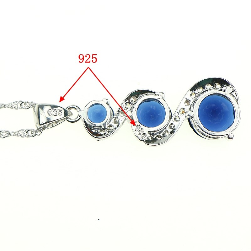 New Women Jewelry Sets 925 Sterling Silver Blue Created Crystal White Zircon Earrings/Pendant/Necklace/Ring Free Gift Box