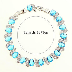 Natural Sky Blue Zircon 925 Sterling Silver Jewelry Sets For Women Wedding Earrings/Rings/Bracelet/Necklace Free Gift Box