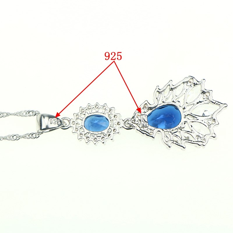 Bride Blue Natural Crystal Zircon For Women Wedding 925 Sterling Silver Jewelry Sets Earrings/Bracelet/Pendant/Necklace Free Box