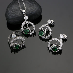 Silver 925 Jewelry Green Cubic Zirconia White Stone Jewelry Sets For Women Weeding Earrings/Pendant/Ring/Necklace Set