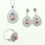 Women 925 Sterling Silver Jewelery Red Cubic Zirconia White Beads Earrings/Pendant/Ring/Bracelet/Necklace Set