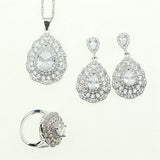 Fashion Women Sterling Silver 925 Jewelery White Cubic Zirconia Crystal Earrings/Pendant/Necklace/Ring Jewelry Sets