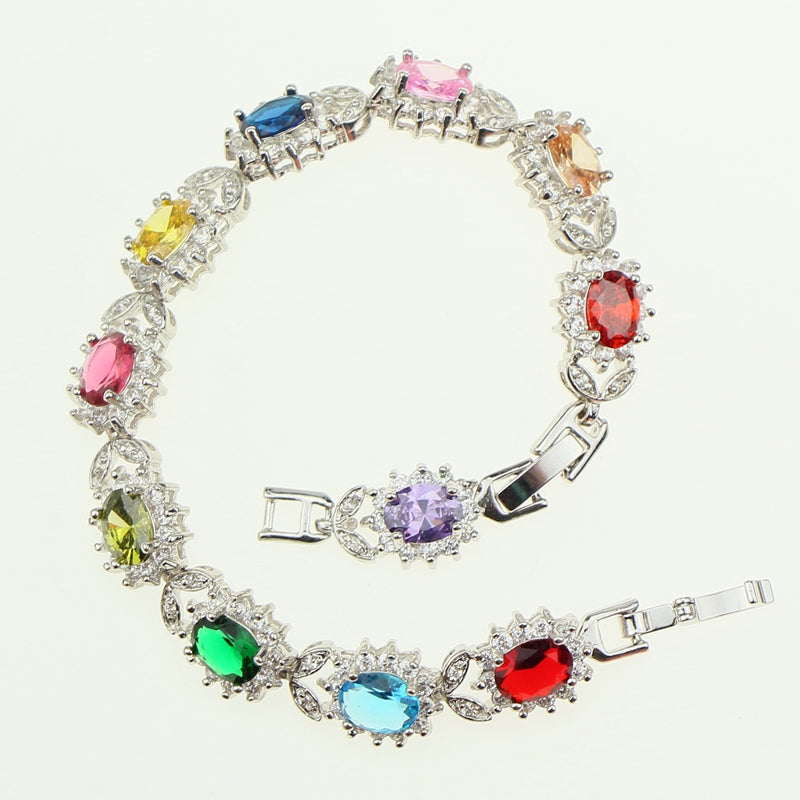 Bridal Length 17.5cm 20.5cm Bracelets Multicolor Cubic Zirconia 925 Sterling Silver For Women Jewelry Free Gift Box