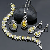 Golden Yellow Zircon 925 Sterling Silver Jewelry Sets For Women Earrings/Ring/Bracelet/Pendant/Necklace Set