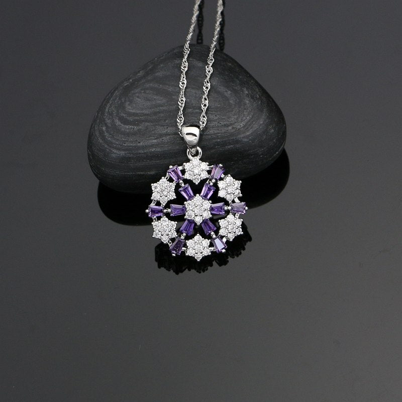 Silver 925 Jewelry Sets Natural Purple White Zircon Decoration For Women Earrings With Stone Pendant Rings Necklace Set