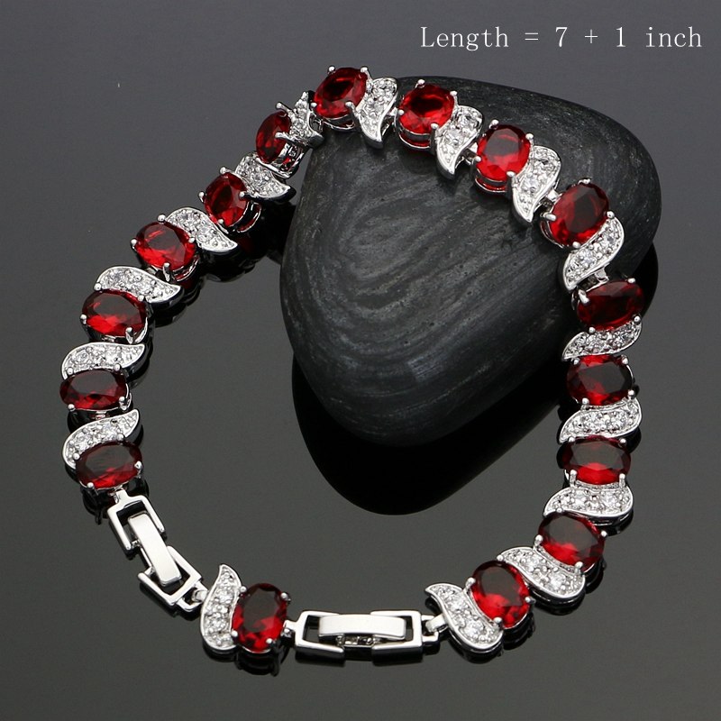 Hyperbole Red Garnet Zircon Jewelery 925 Sterling Silver Jewelry Sets For Women Wedding Pendant/Necklace/Ring/Earrings/Bracelet 