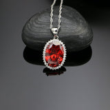 Round Red Stone White Crystal 925 Sterling Silver Bridal Jewelry Sets For Women Earrings Pendant Ring Necklace Set