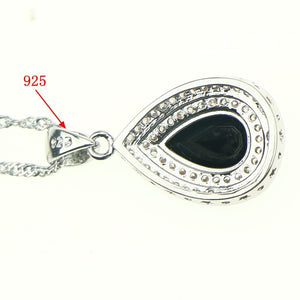 Water Drop Black Natural Gem Stone 925 Sterling Silver Jewelry Set Necklace/Pendant/Earrings/Rings/Bracelet For Women Free Box