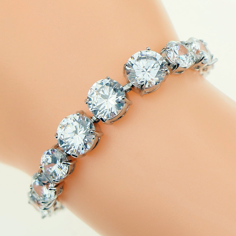 Bridal White Cubic Zirconia Crystal Jewelry 925 Sterling Silver Hidden Safety Clasp Chain Link Bracelet Length 18cm For Women