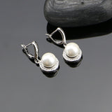 Caucasian Simulated Pearl Ball Beads Jewelry 925 Sterling silver Jewelry Sets For Women Earrings/Rings/Pendant/Necklace Set