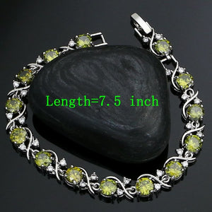 925 Silver Vintage Jewelry Sets For Women Olive Green Cubic zirconia White Crystal Earrings/Pendant/Necklace/Ring/Bracelet