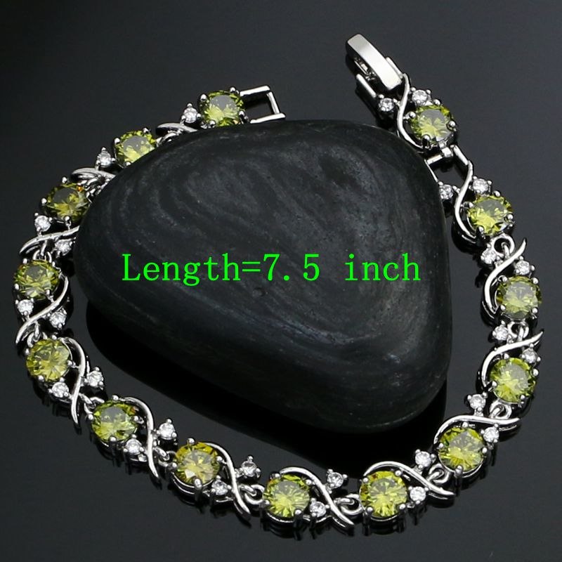 925 Silver Vintage Jewelry Sets For Women Olive Green Cubic zirconia White Crystal Earrings/Pendant/Necklace/Ring/Bracelet