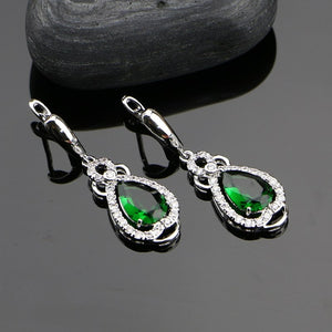 Water Drop 925 Sterling Silver Jewelry Sets Green Zircon White CZ  For Women Earrings/Ring/Necklace/Pendant Free Gift Box