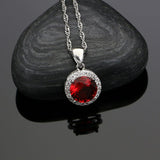 Round Red Cubic Zirconia Jewelry Set Sterling Silver 925 Jewelery For Women Earrings/Pendant/Necklace/Ring