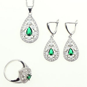 Green Cubic Zirconia White Crystal Jewelery 925 Sterling Silver Jewelry Sets Earrings/Pendant/Necklace/Ring/Bracelet For Women