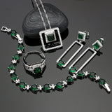 Silver 925 Bridal Jewelry Sets Green Cubic Zirconia White CZ Decoration For Women  Earrings/Ring/Bracelet/Pendant/Necklace Set