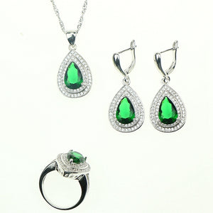 Green Created Emerald White CZ 925 Sterling Silver Jewelry Sets For Women Bracelet Earrings Necklace Pendant Ring Free Gift Box