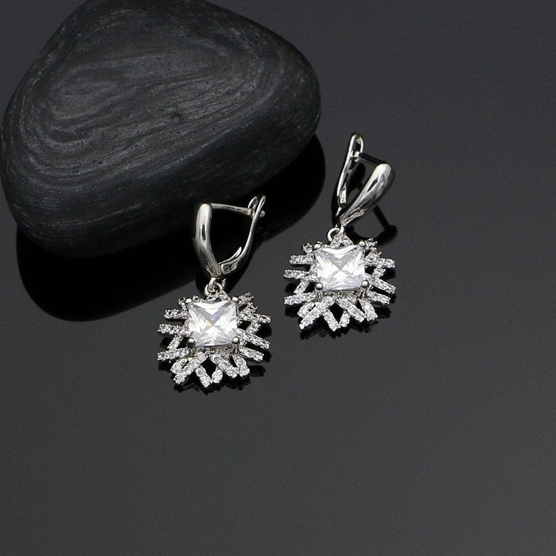  925 Sterling Silver Jewelry Sets White Cubic Zirconia For Women Snniversary Earrings With Stone Ring Pendant Necklace Set