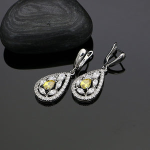 925 Silver Jewelry Yellow AAA+ Cubic Zirconia White Crystal Jewelry Sets Earrings/Pendant/Necklace Set/Ring For Women