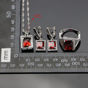 925 Silver Jewelry Red Cubic Zirconia White Beads Jewelery Sets For Russian Women Bracelet/Earrings/Ring/Pendant/Necklace