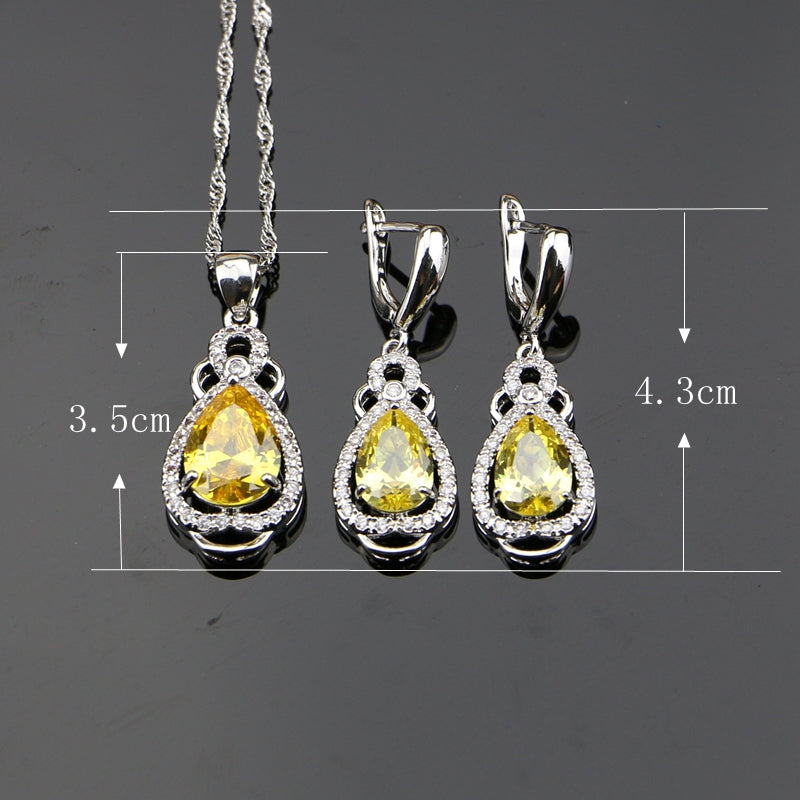 Golden Yellow Zircon 925 Sterling Silver Jewelry Sets For Women Earrings/Ring/Bracelet/Pendant/Necklace Set