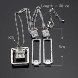 Luxury Silver 925 Jewelry White Crystal Jewelry Sets For Women Wedding Square Long Earrings/Pendant/Rings/Necklace Set