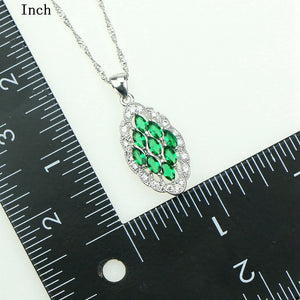 Green Cubic Zirconia White Rhinestones Jewelery 925 Sterling Silver Jewelry Sets For Women Earrings/Pendant/Necklace/Ring S8002