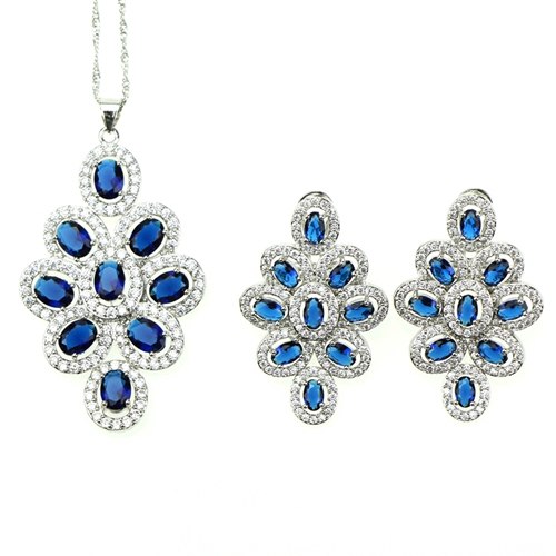 Wedding 925 Silver Jewelery Blue Cubic Zirconia Jewelry Sets Necklace/Earrings/Pendant/Bracelet For Women