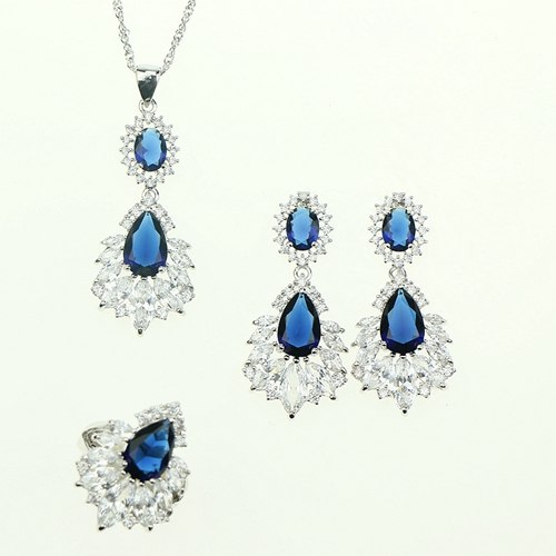 Bride Blue Natural Crystal Zircon For Women Wedding 925 Sterling Silver Jewelry Sets Earrings/Bracelet/Pendant/Necklace Free Box