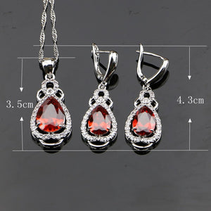 Silver 925 Jewelry Sets Red Cubic Zirconia With White Beads For Women Weeding Earrings/Pendant/Necklace/Ring