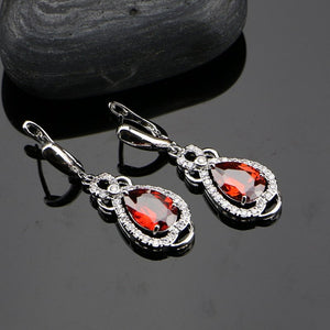 Silver 925 Jewelry Sets Red Cubic Zirconia With White Beads For Women Weeding Earrings/Pendant/Necklace/Ring