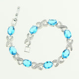 925 Sterling Silver Bridal Bracelet For Women Sky Blue Cubic zirconia Wedding Decoration 