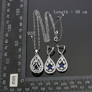 Blue Cubic Zirconia White Crystal Jewelry 925 Silver Jewelry Sets For Women Wedding Earrings/Pendant/Ring/Necklace Set