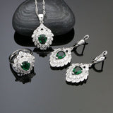 Bridal 925 Sterling Silver Jewelry Sets For Women Green Cubic Zirconia White Crystal Earrings Pendant Ring Necklace