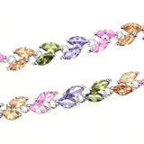 Brand New Luxury 925 Sterling Silver Plant Bracelet Colorful Zircon Crystal Bracelet Femme Bracelets for Women Wedding Party