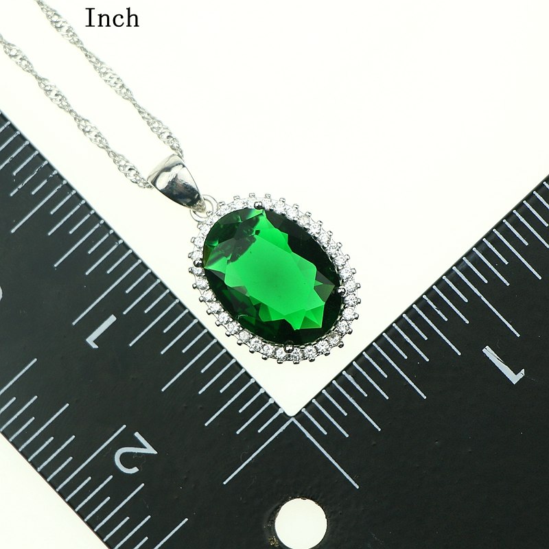 Oval Green Created Emerald White Zircon 925 Sterling Silver Jewelry Sets For Women Earrings/Pendant/Necklace/Rings Free Gift Box