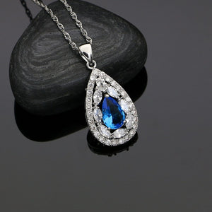 Women 925 Silver Jewelry Sky Blue Cubic Zirconia White Crystal Earrings/Pendant/Necklace/Ring/Bracelet Jewelry Sets 