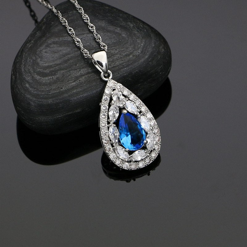 Women 925 Silver Jewelry Sky Blue Cubic Zirconia White Crystal Earrings/Pendant/Necklace/Ring/Bracelet Jewelry Sets 