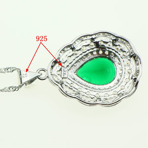 Fashion Women 925 Sterling Silver Jewelery Green Cubic Zirconia Crystal Earrings/Pendant/Necklace/Ring Jewelry Sets 