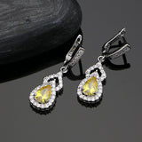 Yellow Zircon 925 Sterling Silver Jewelry Set For Caucasian Wedding With Stone Earrings Open Ring/Bracelet/Pendant/Necklace Set