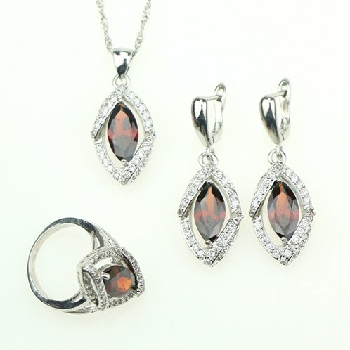 Lozenge 925 Sterling Silver Red CZ White Zircon Jewelry Sets For Women Gift Bracelet/Earrings/Pendant/Necklace/Ring