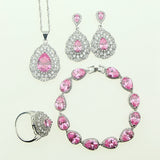 Fashion Women 925 Sterling Silver Jewelery Pink Cubic Zirconia Crystal Earrings/Pendant/Necklace/Ring/Bracelet Jewelry Sets