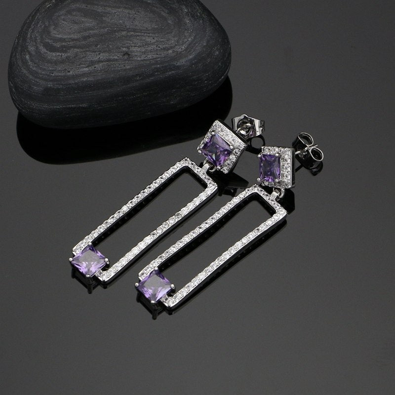 925 Silver Jewelry Sets Purple Cubic Zirconia White Crystal Decoration For Women Wedding Earrings/Pendant/Rings/Necklace Set